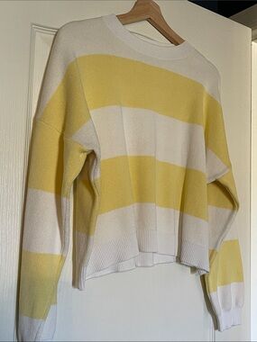 Vigoss Yellow and White Wide-Stripe Crewneck Sweater